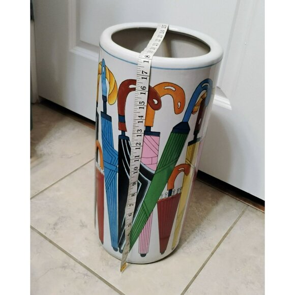Vintage Whimsical Umbrellas Design Umbrella Stand, 18" MCM Ceramic Cane Holder - Picture 3 of 6